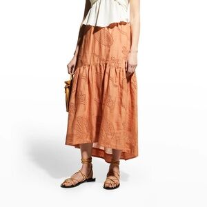FRAME Peach Eyelet Tiered Maxi Skirt Women’s Small COTTAGECORE COUNTRYCORE BOHO
